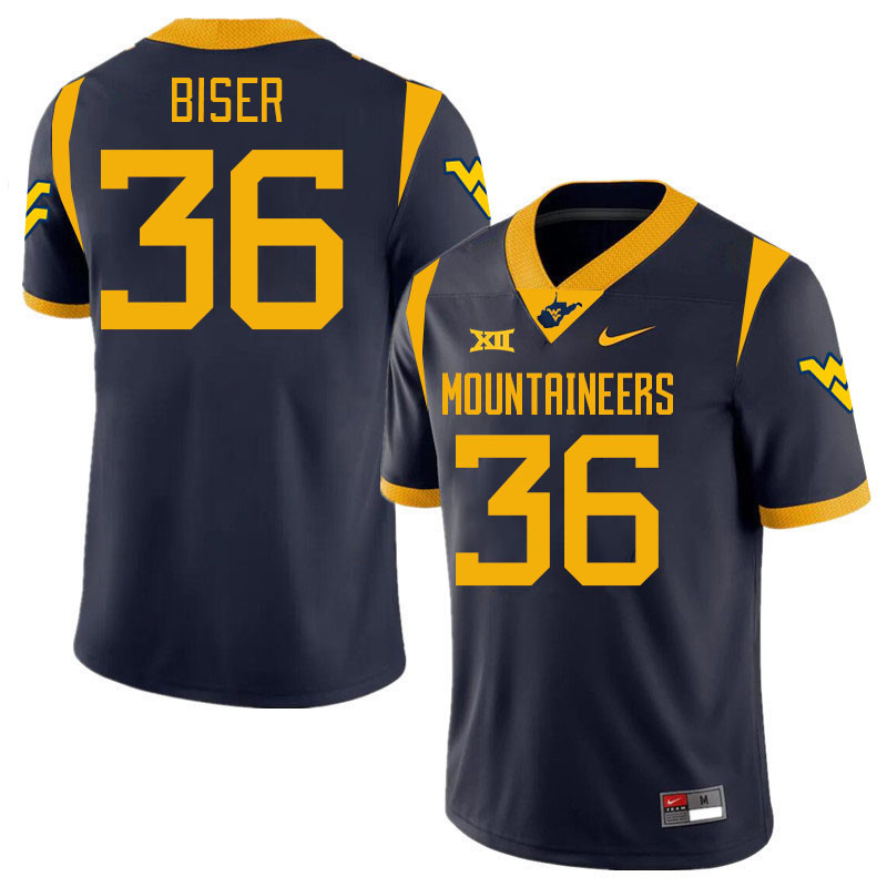 #36 Caden Biser West Virginia Mountaineers College 2024 New Uniforms Football Jerseys Stitched Sale-Navy